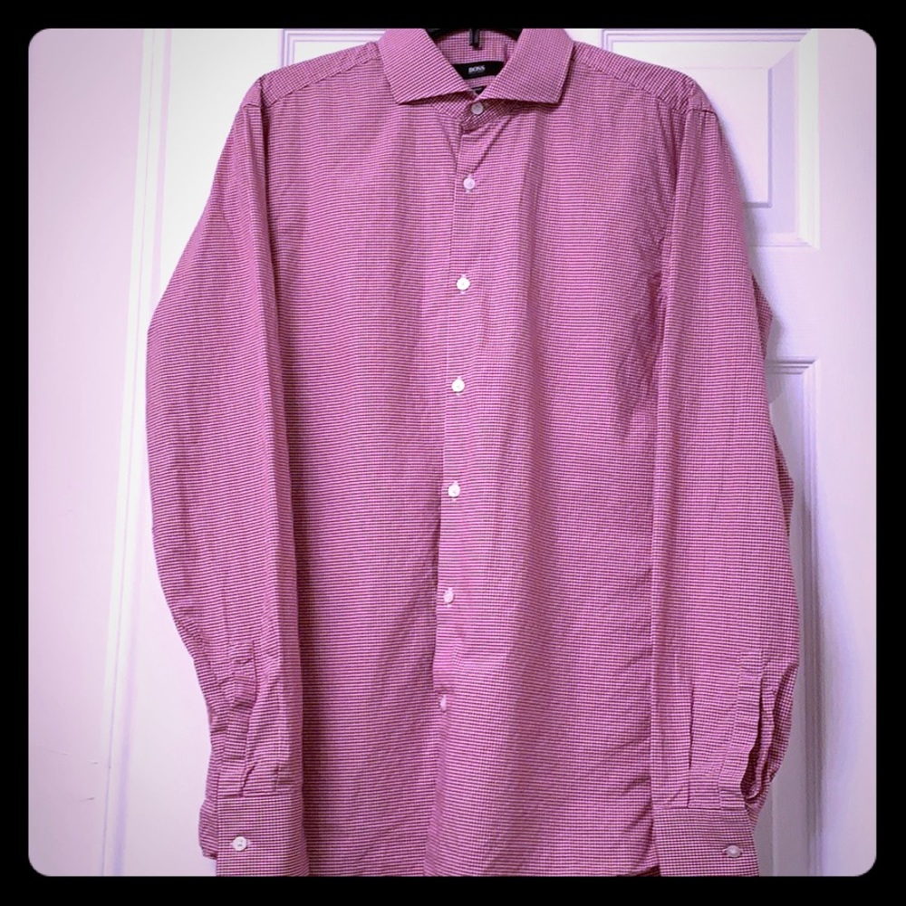 HUGO Red Pinstripe Men’s Formal Long Sleeves. 15.5